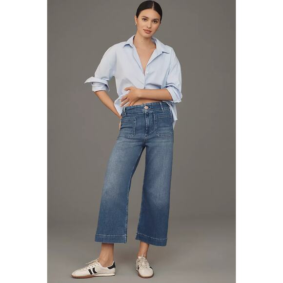 Anthropologie Maeve Jeans 28 Petite NWT Colette Cropped Wide Leg High Rise Denim - Picture 1 of 12